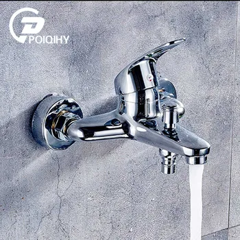 

POIQIHY Chrome Polished Brass Dual Spout Washing Machine Cold Water Tap Mop Pool Water Faucet