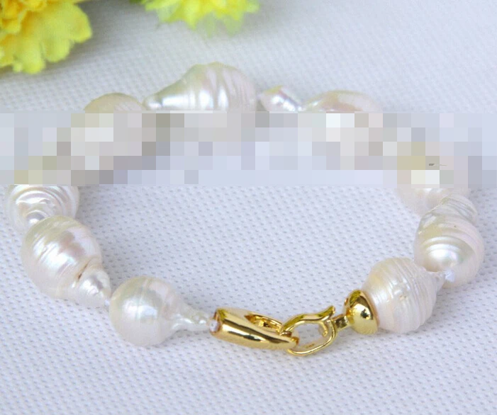 

free shipping 09692 white Reborn keshi pearls Bracelet filled gold clasp