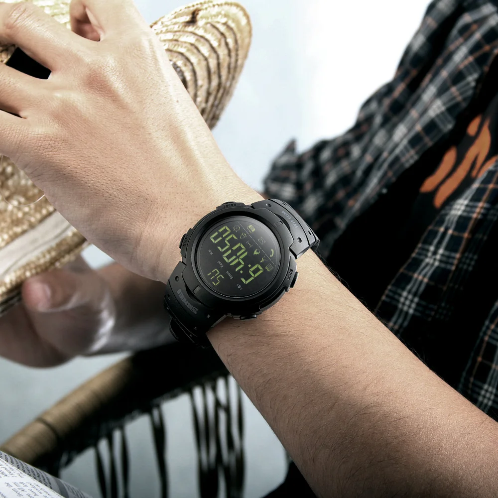 SKMEI Смарт-часы Для мужчин Bluetooth Калорий, Шагомер напомнить Винтажные часы удаленного Камера Водонепроницаемый Наручные часы Relogio Masculino