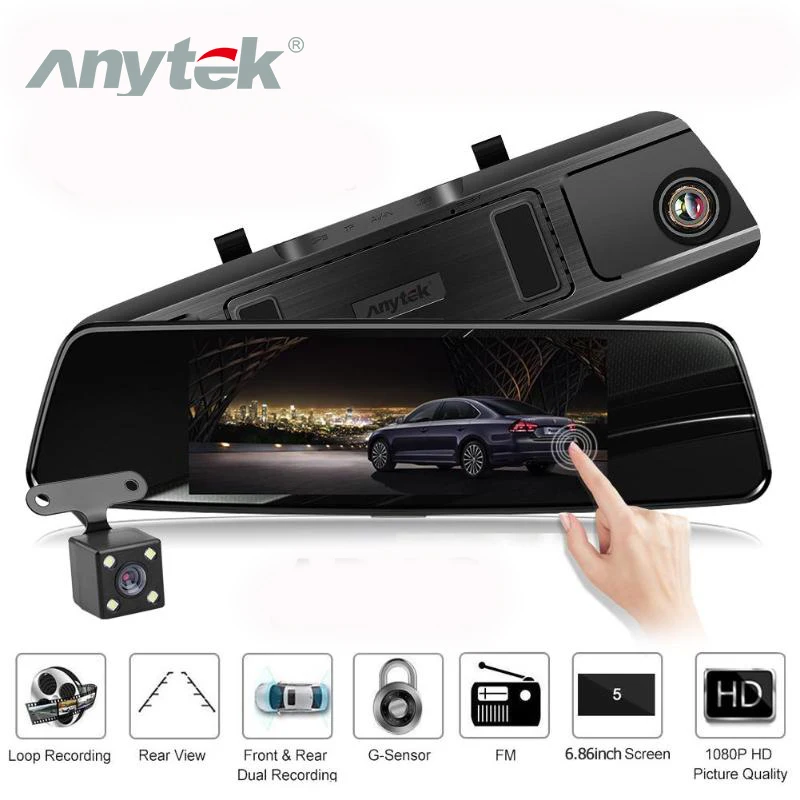 

Anytek T77 Car DVR Dual Lens Touch Screen FHD Car Camera Video Recorder Rearview Mirror With Rear View DVRs Dash Cam
