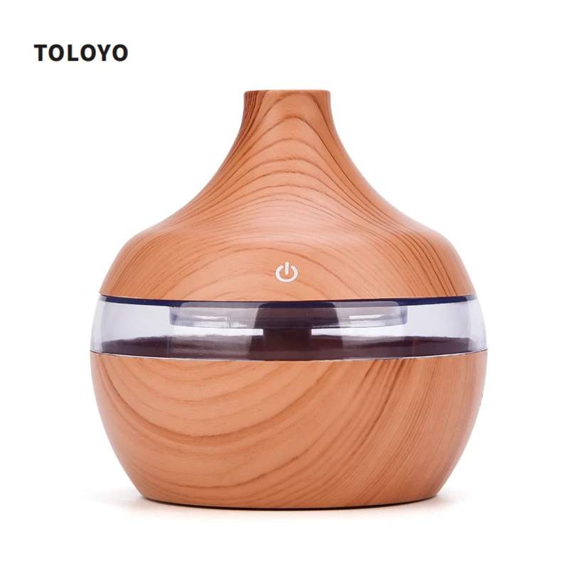 300ml USB Air Humidifier Wood Grain Mini Aroma Diffuser Ultrasonic Essential Oil Diffuser Cool Mist Maker with 7 Night Light 0