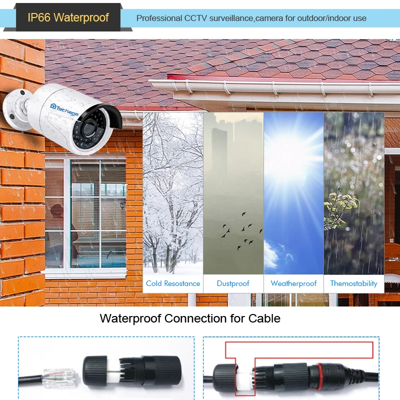 Techage H.265 4MP HD 48V POE IP Camera Outdoor Waterproof Infrared Night Vision ONVIF CCTV Security