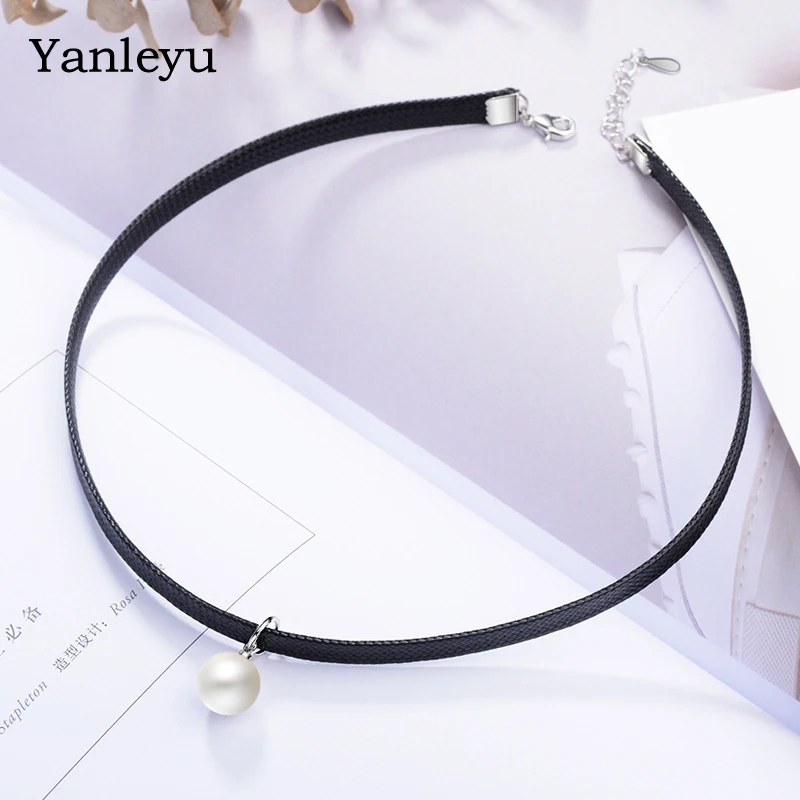 Yanleyu Silver Color Choker Necklace Black Leather Velvet Strip Woman Collar Party Jewelry Simulated Pearl Accessories PN016