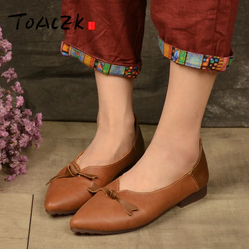 

Handmade leather women's shoes autumn new vintage cowhide flats comfort soft bottom shallow toe shoes