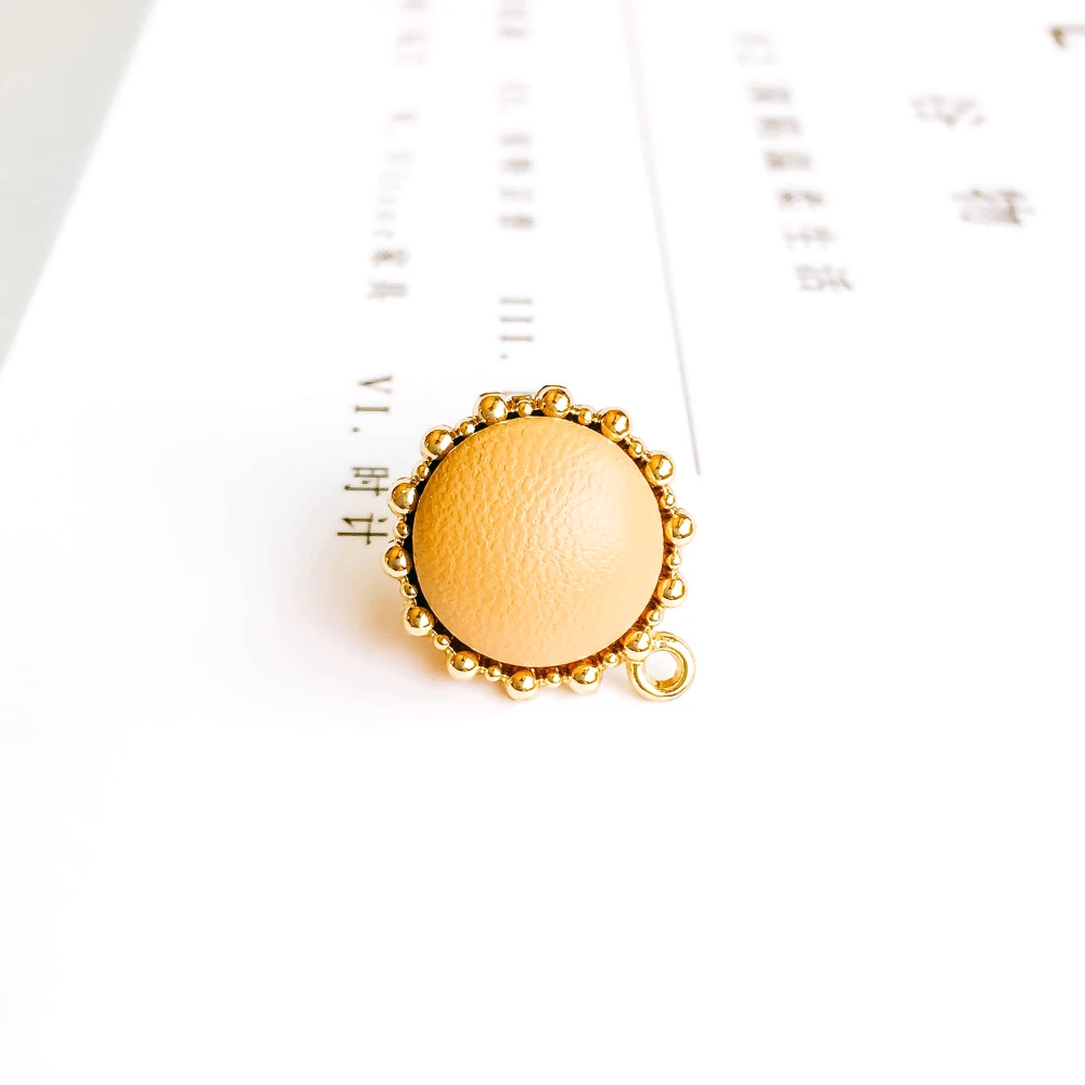KC позолоченная круглая кожаные, с кнопкой серьги ювелирное украшение для ушей компонент украшения Diy материал ручной работы 6 шт