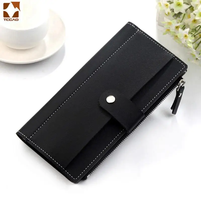 Женский длинный кошелек из искусственной кожи, красный кошелек porte feuille femme, Женский кошелек, клатч для денег, Женский кошелек billetera mujer carteras - Цвет: Black