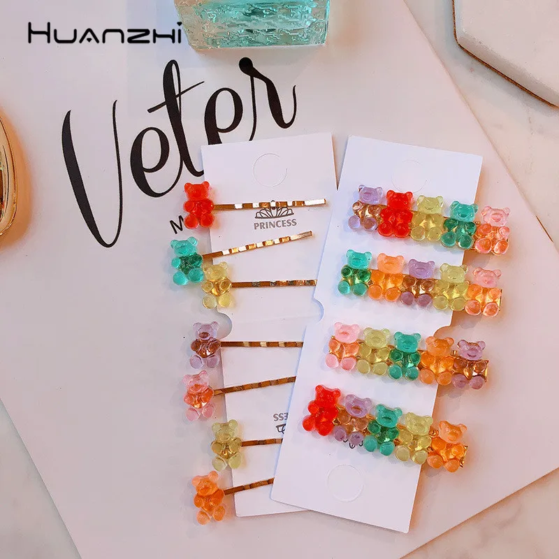 

HUANZHI Translucent Acrylic Hairpin Colorful Candy Bear Hairgrip Summer Hair Clip Barrette Hair Accessories for Women Children