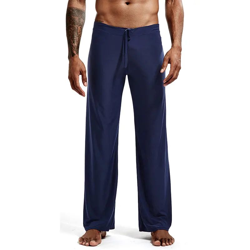 Мужская шелковистая Пижама с кулиской, удобная Пижама, брюки для сна, удобные мужские летние классные домашние штаны, одежда для йоги - Цвет: Deep Blue