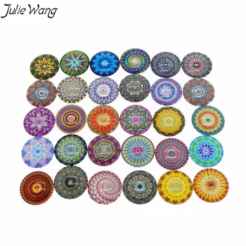 

Julie Wang Wholesale Colorful Round Glass Cabochon Cameo DIY Yoga Indian hippie Bohemian Psychedelic Mandala Jewelry 12-25mm