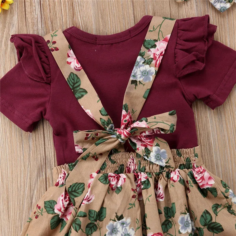 PUDCOCO/3 шт. боди с короткими рукавами для новорожденных девочек + юбка цветочным