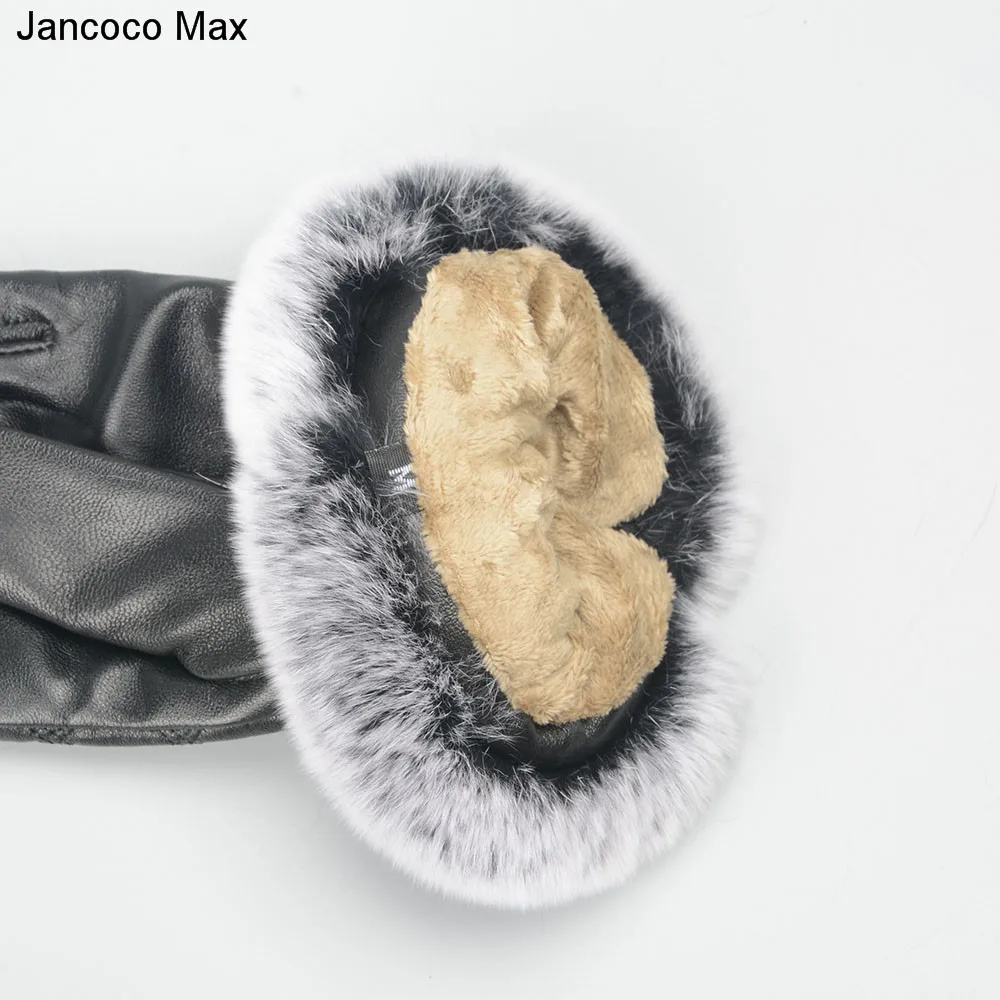 Jancoco Max 2019 дамы сенсорный экран Прихватки для мангала зимние женские из натуральной овечьей кожи Настоящий мех кролика теплые модные