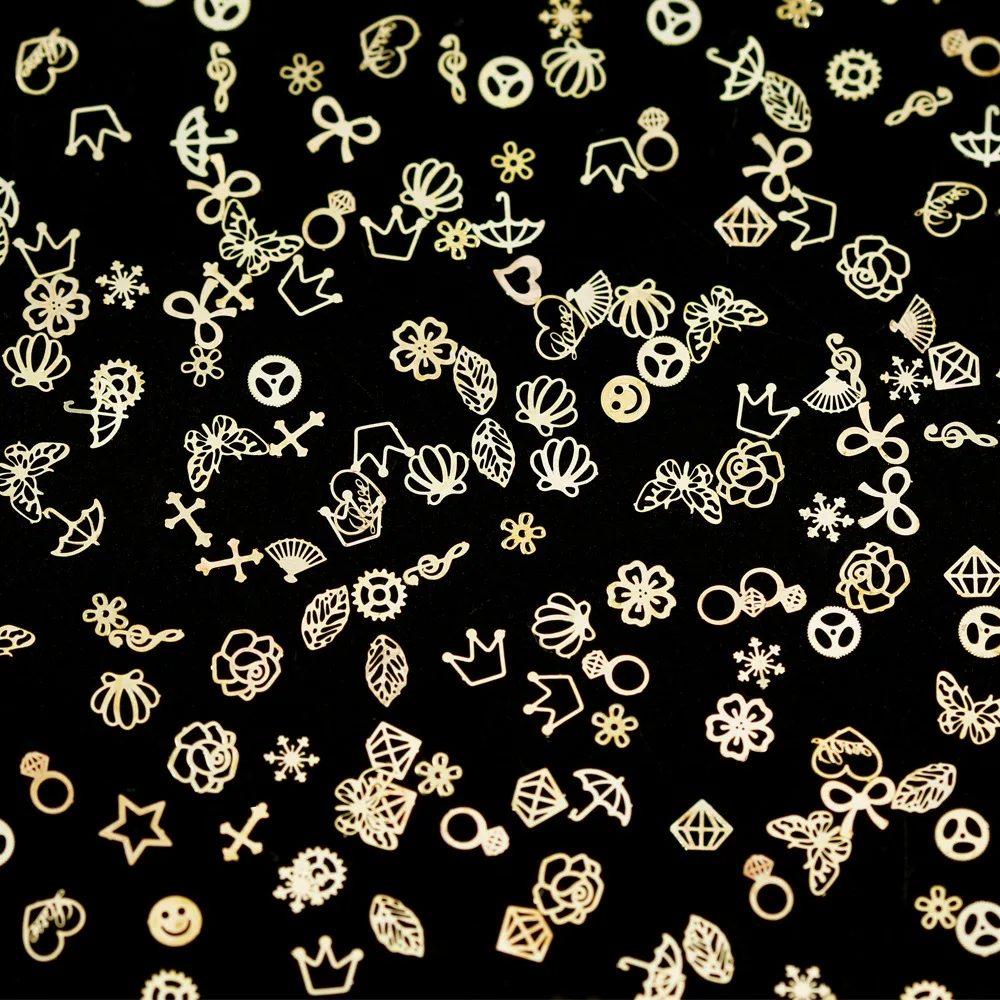 3D металлические украшения для ногтей смешанной формы золотые цветы крест листья заклепки DIY амулеты металлические блестки аксессуары для ногтей BZ016