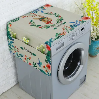 

Cartoon Printed Roller Washing Machine Refrigerator Dust Cover with Storage Pocket Dustproof Cotton Linen Cloth Craft AQ162