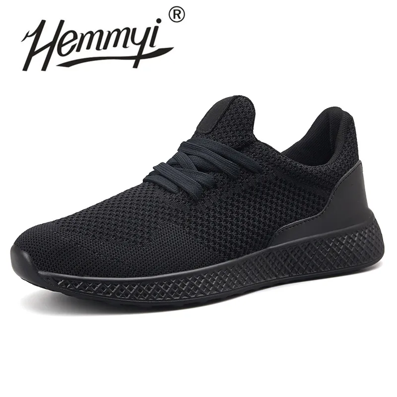 Hemmyi Mens Casual Shoes Breathable Mesh Sneakers Red Black Shoe Lace-up Rubber Sole Zapatos De Hombre Plus Size 39-47