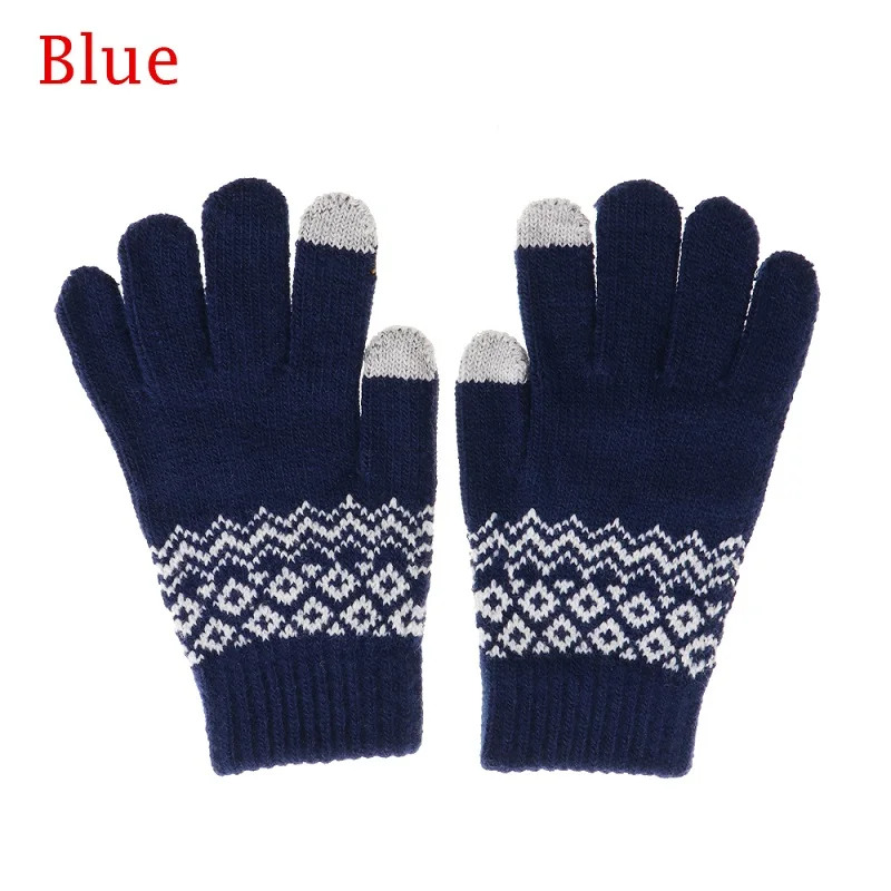 blue 1 пара, женские, для девочек, тянущиеся шерстяные вязаные перчатки, перчатки, варежки с принтом кота, зимние теплые спортивные перчатки для улицы, рождественские подарки - Цвет: blue