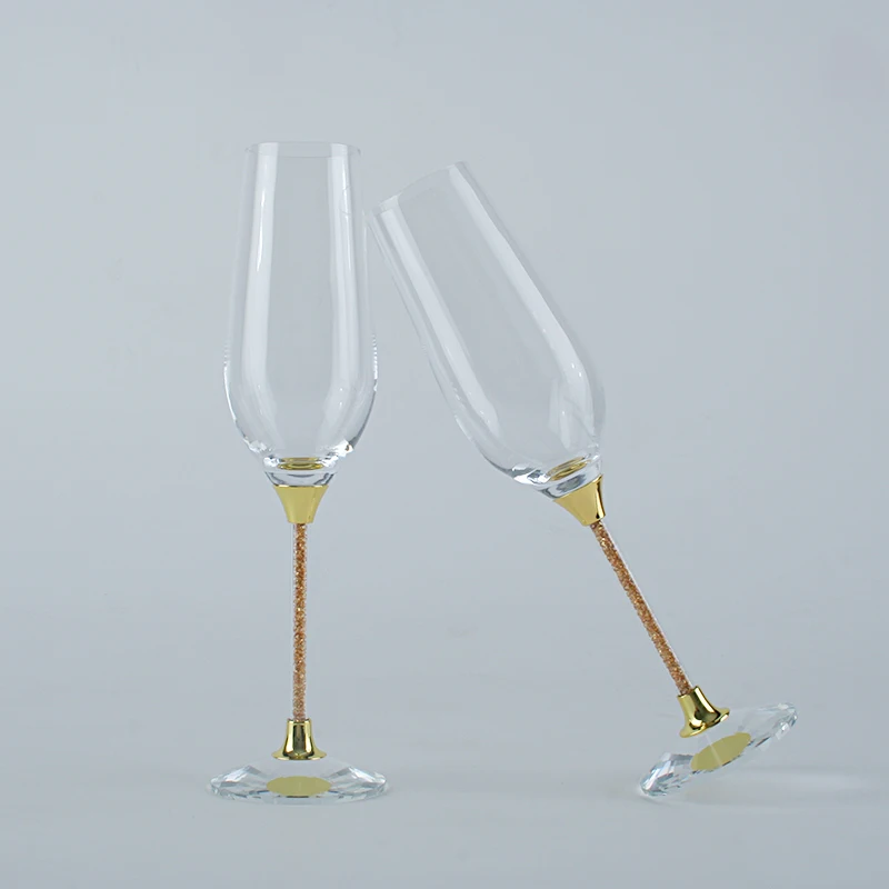 Набор стеклянных бокалов золотого цвета для шампанского, роскошный и модный дизайн в хрустальной подставке, 120 мм стеклянный стержень, бокал для вина