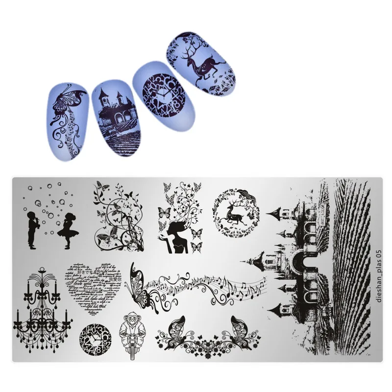 

Dieshan Premium 1PC Nail Stamping Plates Lace Flower Animal Nail Art Stamp Stamping Template Image Plate Stencil Nails Tool 3D