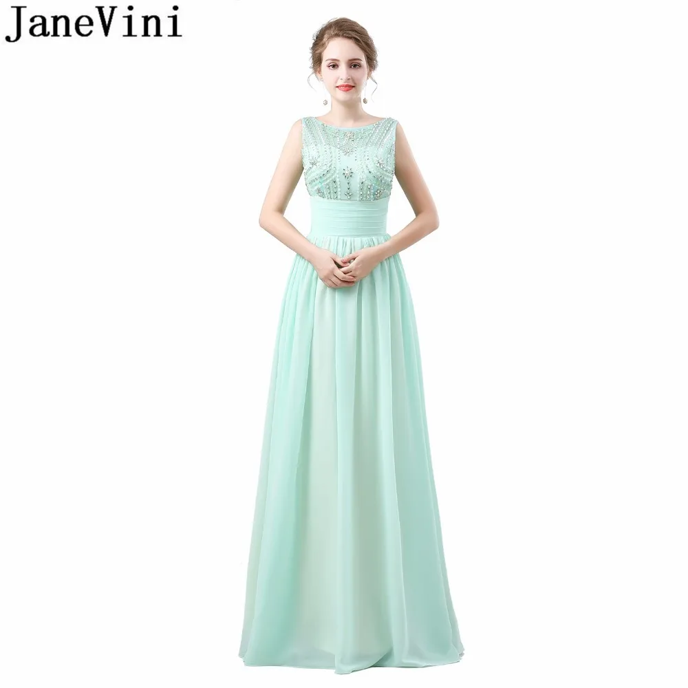 JaneVini Vestido De Gasa мятно зеленый Свадебные платья 2018 с кристаллами шифон Длинные Пол Вечерние вечернее платье спинки