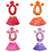 Colorful 40cm Hula Skirt Flower Garland Headband Wristbands Costume Set For Kids Adults Hawaii Party Dress Purim Halloween tanie tanio kostiumy Unisex Zestawy POLIESTER HOLIDAY skirts hula costume CHO228-2 others