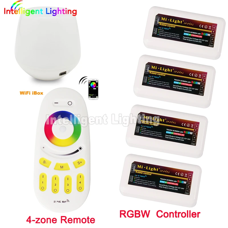 Mi light WiFi controller + 4x led Controller RGBW + 2.4G 4-Zone RF wireless touching remote control for 5050 3528 Led Strip