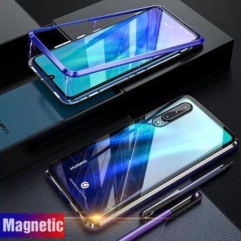 

Luxury Metal Armor Magnetic Case For Huawei P30 Pro Case P20 Lite Phone Magnet Transparent Glass Cover Huawei P30 Lite Flip Case