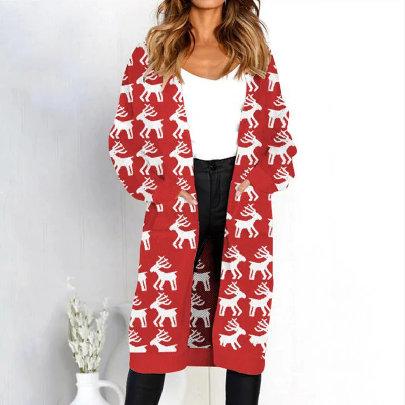 JENYAGE женские пальто зима Мода Высокое качество вязаный хлопок длинный рукав Новогодняя одежда Рождественский свитер кардиган верхняя одежда