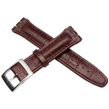 

Handmade genuine Leather Strap 19*17mm 21 * 19mm black double-deep recesses Replacement Watch Band for Swatch YRS Watchband Tool