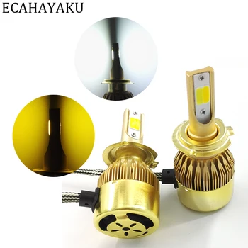 

ECAHAYAKU 2Pcs H1 H4 H7 H11 9005 9006 Car LED Headlight Lamp Double Color 72W 7600LM Per Set Car Headlamp replace Fog Light bulb
