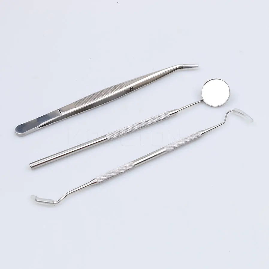 3pcs/set Stainless Steel Dental Guide Mirror Probe Plier Tweezers Teeth