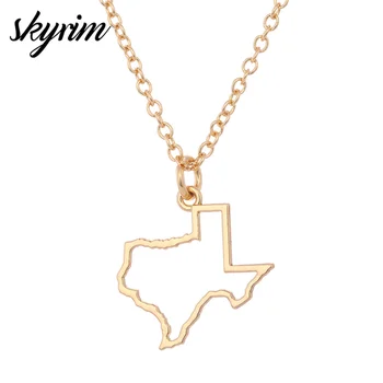 

Skyrim 2020 New Fashion Design US State Texas Map Pendant Necklace Golden Charm Link Chain Necklaces for Women Jewelry Present