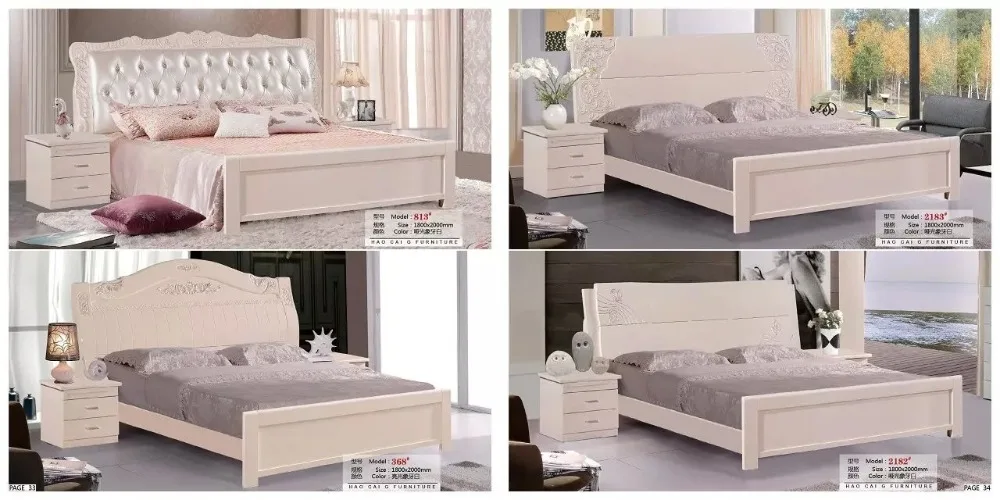 الحديث الأوروبي الصلبة الخشب سرير أزياء منحوتة الجلود نوم مجموعة الأثاث الفرنسي ضخم HC0038