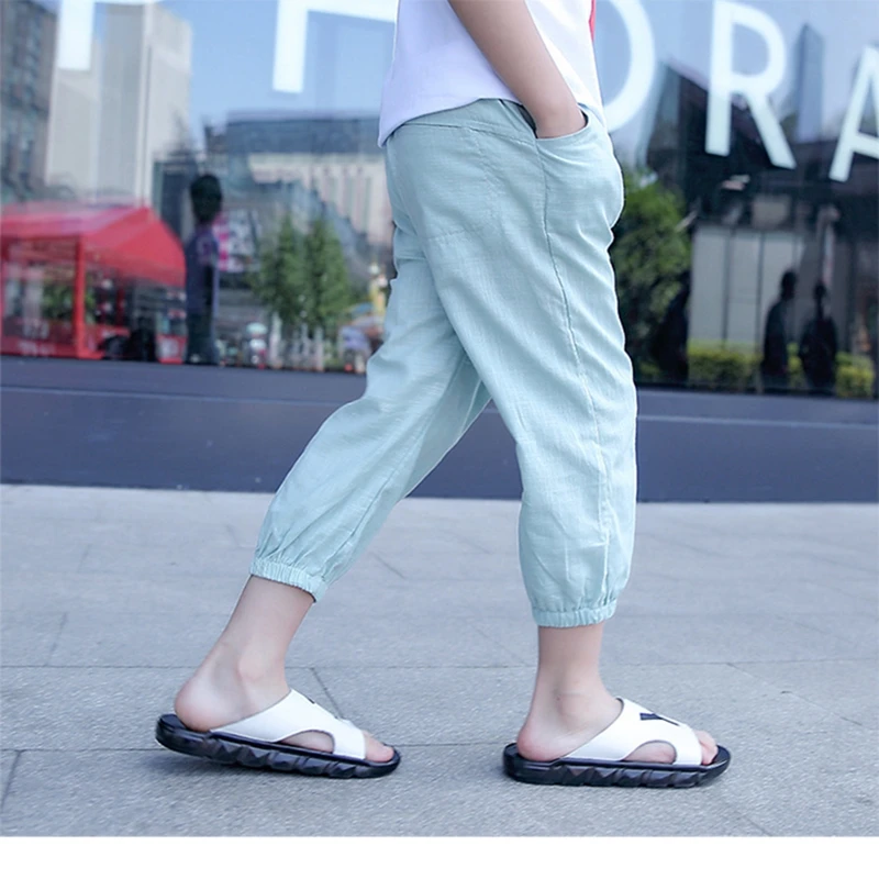 Baby Boys and childrens jeHaroun pants clothes In the summer Loose thin section Boys kids fashion Pure color 7 minutes of pants Clothing (2)