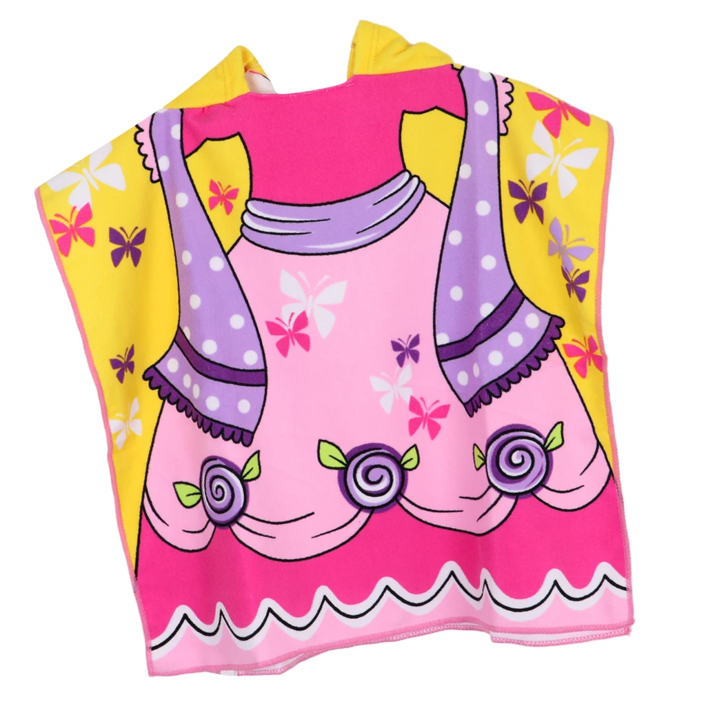 Lightweight Surf Changing Robe Swimming Beach Hooded Poncho Wetsuit Towel with Mermaid Butterfly Shark Image for Boys Girls Kids