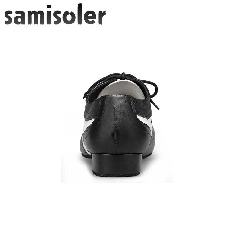 Samisoler/черно белые мужские черные кожаные Бальные танцевальные туфли на плоской