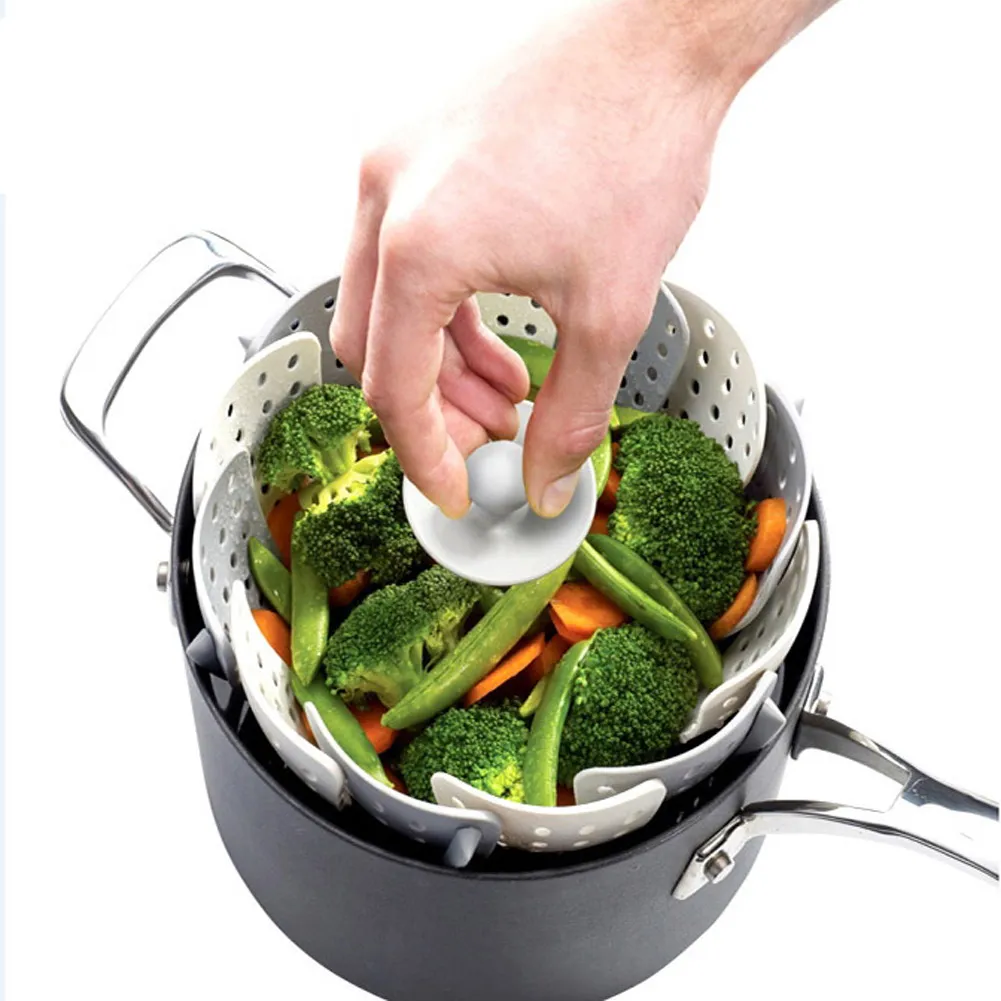 Multifunction Steamer Stackable Design PP Silicone Foldable Vegetable Fruit Bowl Kitchen Steaming Rack Drawer Folding Steamer