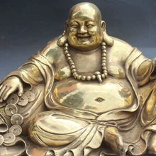 > 1" Китайская Народная Бронзовый Богатство Денежный Мешок Улыбка Счастливый Смех Статуи Будды Майтреи