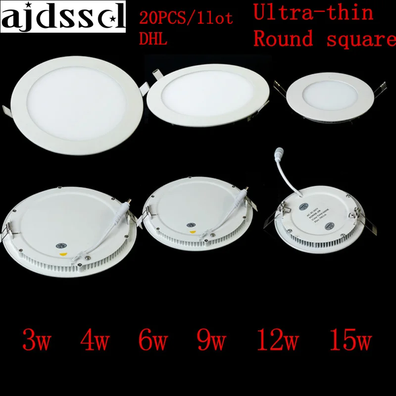 

20pcs Ultra Bright 3W 6W 9W 12W 15W 18W Led Ceiling Recessed Downlight Round/Square Panel light 1800Lm Led Panel Bulb Lamp Light