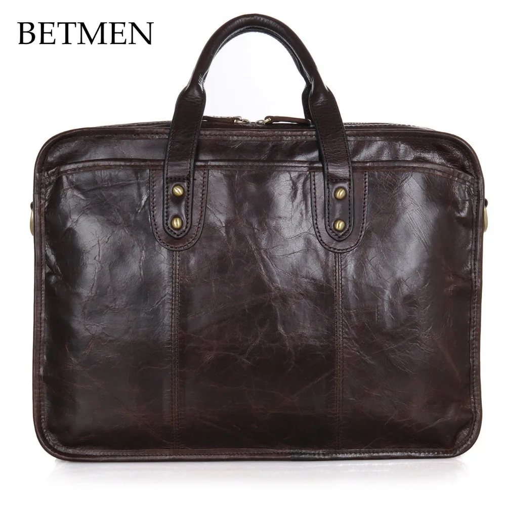 BETMEN Vintage Luxury Genuine Leather Bag Men Brand Handbag Shoulder Bags Business Men Briefcase Laptop Bag Large Capacity