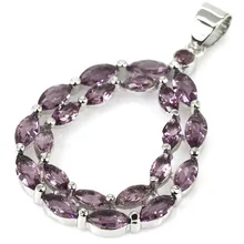 Hermosa Amatista Creado SheCrown Boda 925 Colgante de Plata de la Mujer 39x23mm