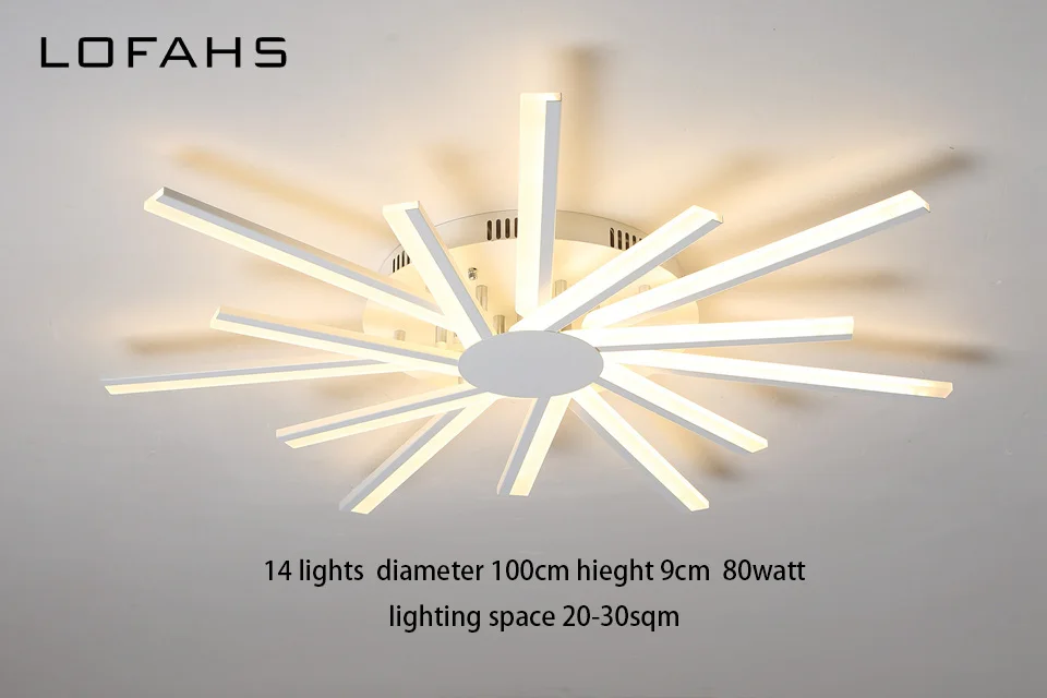 LOFAHS, современная светодиодная люстра, лампа с дистанционным управлением, Потолочная люстра, осветительная арматура для столовой, гостиной, спальни, кухни, салона, дома - Цвет абажура: 14 lights D100CM