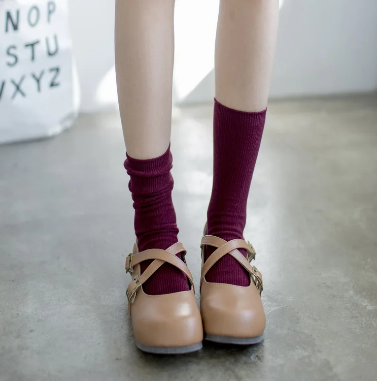Лидер продаж, яркие фиолетовые синие женские носки из чистого хлопка, модные однотонные носки ярких цветов, весна-осень, высокое качество, длинные носки