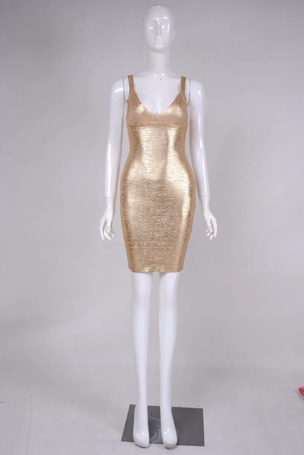 

High Quality Women wholesale gold silver foiled Bandage Dress 2018 new Elegant Designer Celebrity Party Dress