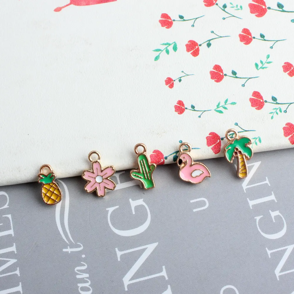 

20pcs/lot New Arrival Cute Mini Cactus Pineapple Coconut Tree Flowers Enamel Charm Fit for Bracelet Earring Making Pendants