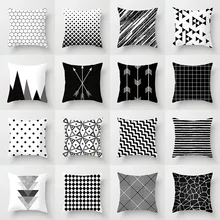 Funda de cojín geométrica blanco y negro funda de almohada de poliéster a rayas con puntos de rejilla Triangular arte geométrico funda de cojín