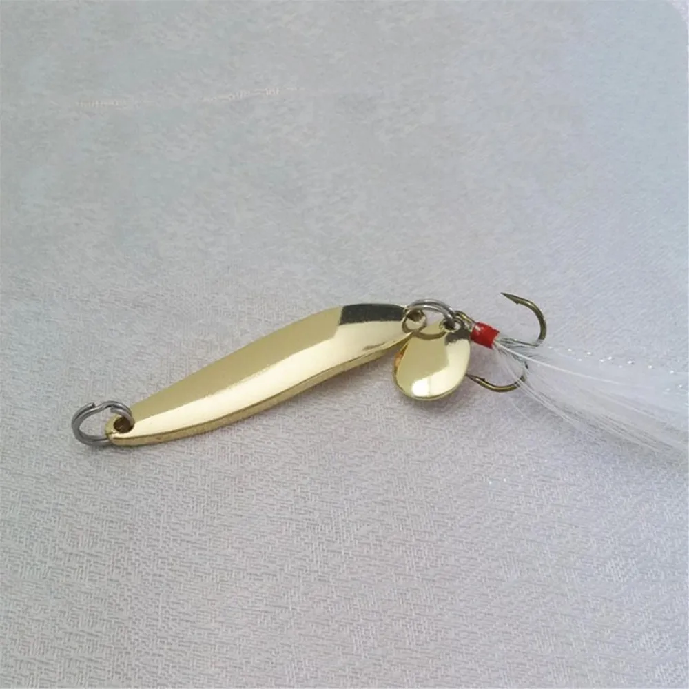 Gold and Silver Sequined Spoon Fishing Lure with Feather and Noise Attraction