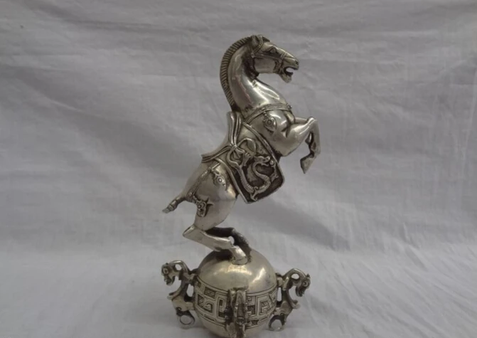 

song voge gem S3486 10" Chinese Silver Year Zodiac Dragon Phoenix Wealth Horse Ball Statue Animals
