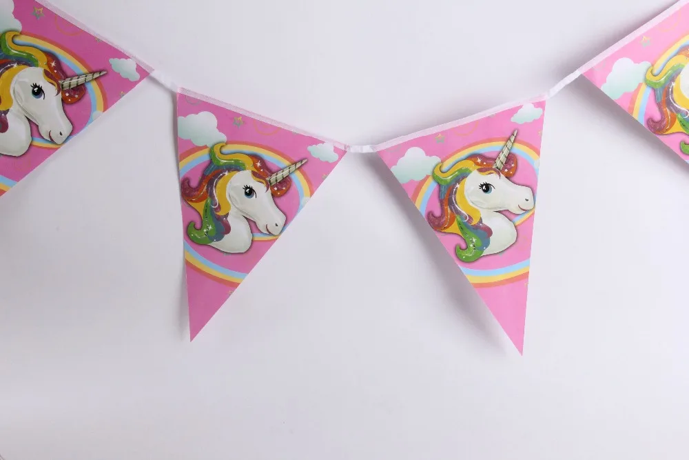 

10Pcs New Cute Unicorn Paper Flag Pennant Banner Happy Birthday Party Decoration Flags For Kids Baby Shower Favor Gift Supplies