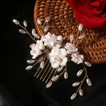 Роскошные Стразы, свадебный цветок, Шпилька для волос с жемчужиной, расческа для женщин, Кристальные украшения для волос, ручной работы, свадебный головной убор, аксессуары для волос