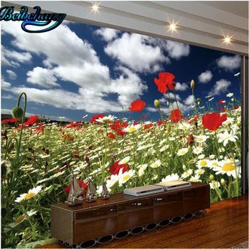 

beibehang Blue sky white chrysanthemum flower beauty mural custom wallpaper fresco decoration
