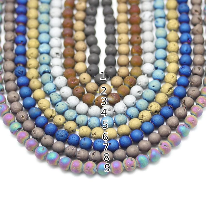 

9 color,4-14mm size choice,Full strand Natural Druzy Agates Round Beads Necklace,Titanium Drusy Raw Achate Loose Beads Bracelet